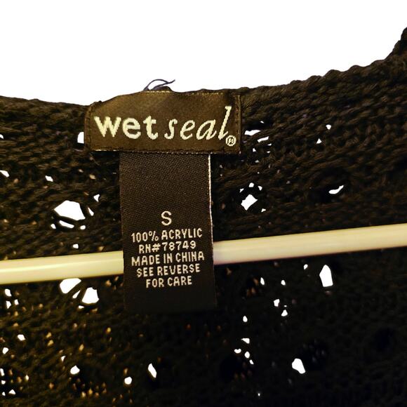 Wet seal y2k loose knit fringe hooded sleeveless cardigan festival size small - Picture 3 of 4